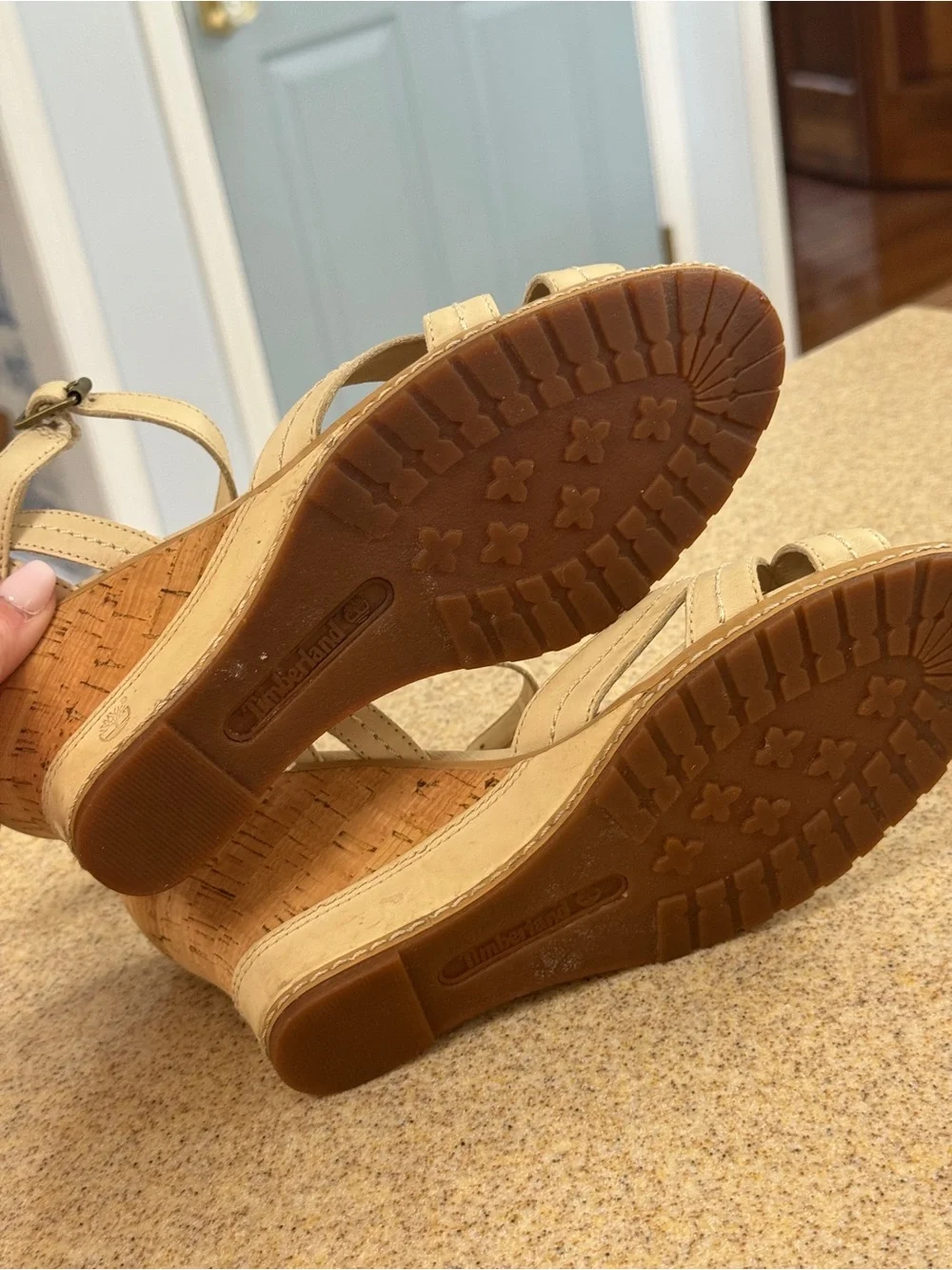 Timberland Earthkeepers 8045R Cream Leather Wedge Sandals Cork 7.5 Anti Fatigue